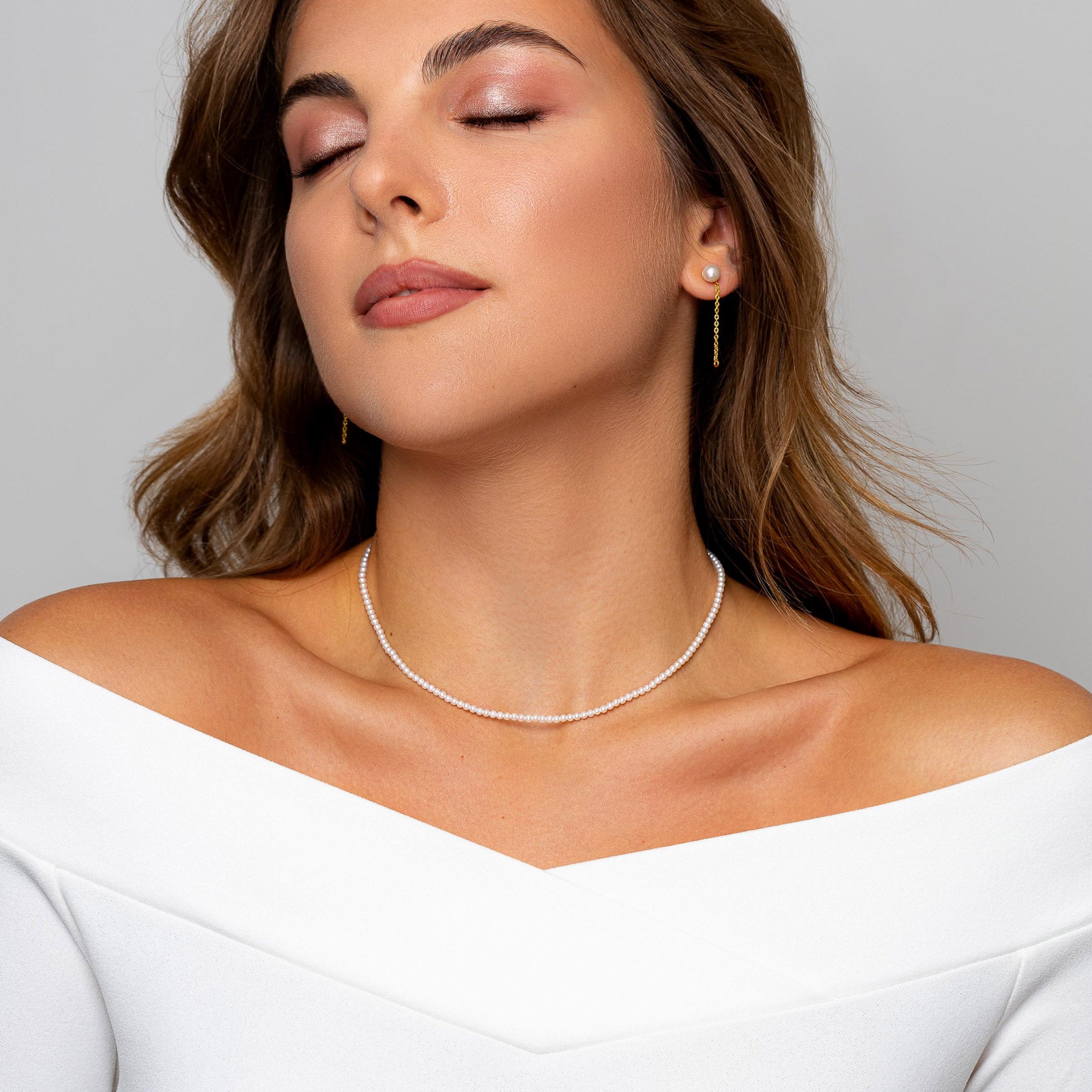 Pearl and gold chain choker deals necklace