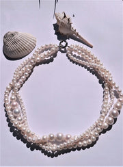 twisted triple pearl silver choker necklace