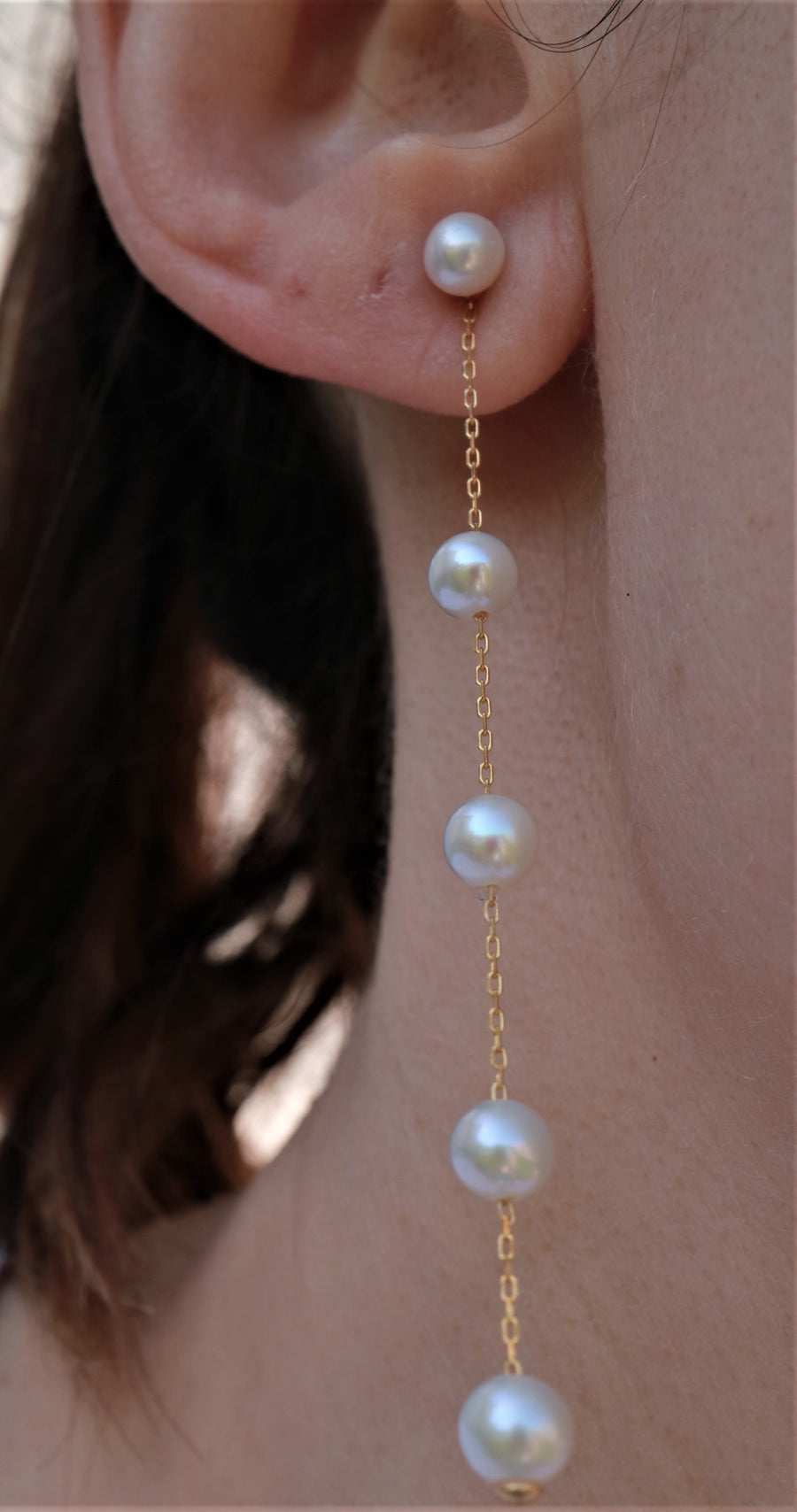 5 pearls dangle drop chain earrings for bride transformable