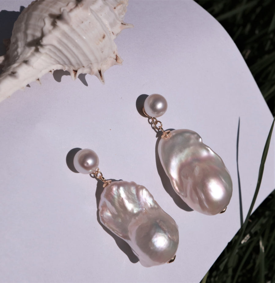 Alba Double Baroque Pearl Drop Silver Earrings