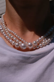 twisted triple pearl silver choker necklace