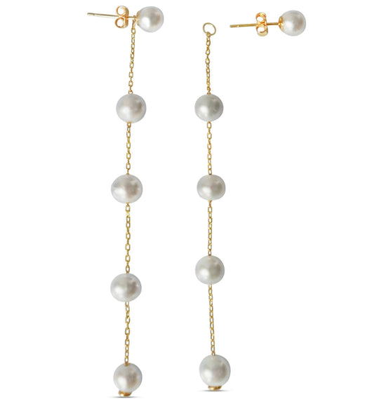 5 pearls dangle drop chain earrings for bride transformable