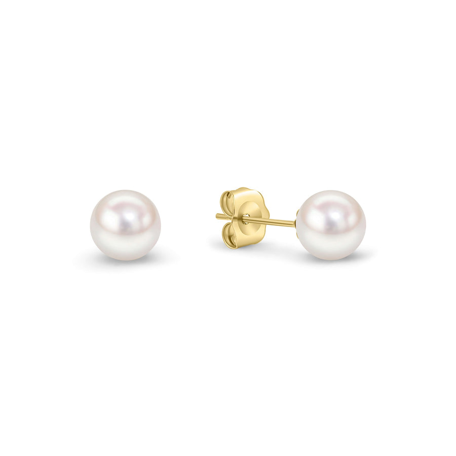 Classic and timeless Solid 18k gold stud earrings with 5mm white Japanese Akoya pearls.