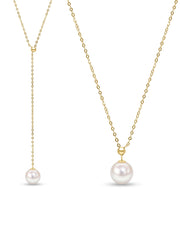 Beatrice Lariat round pearl gold necklace for wedding