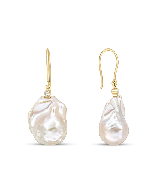 Bella drop baroque pearl earrings with topaz