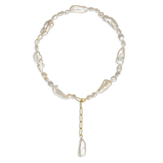 biwa pearls baroque pearls choker necklace with paperclip chain extender 