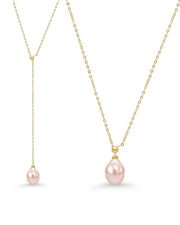 Celine Lariat teardrop pearl gold necklace