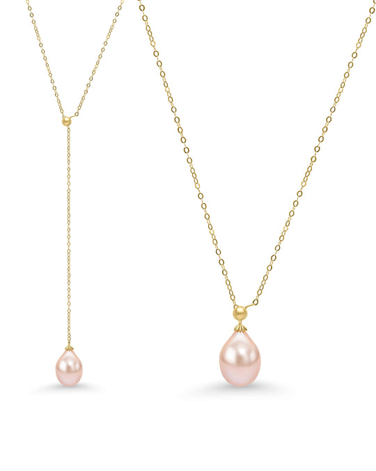 Celine Lariat teardrop pearl gold necklace