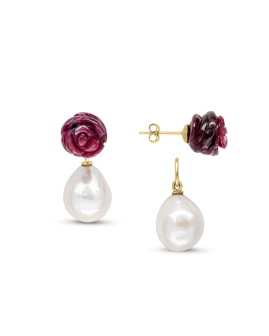 Fleur Ruby Rose Pearl Earrings