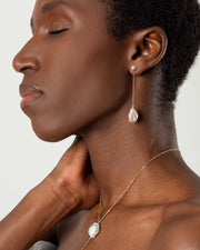 Adjustable Lariat Pearl Necklace with two dangling keshi pearls in gold-finished sterling silver.
