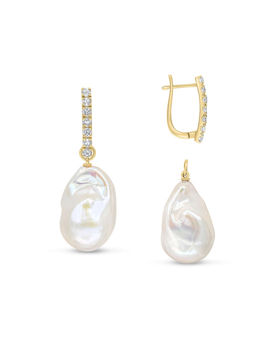 Jamana baroque pearl, topaz and gold statement latch back earrings