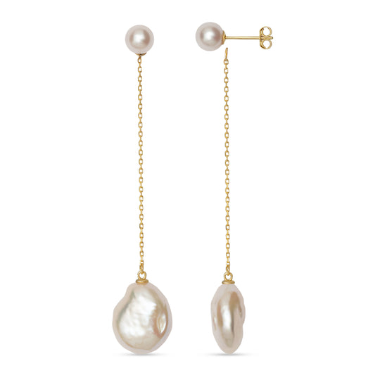 Keshi Pearl Silver  Gold plated Dangle Transformable Earrings