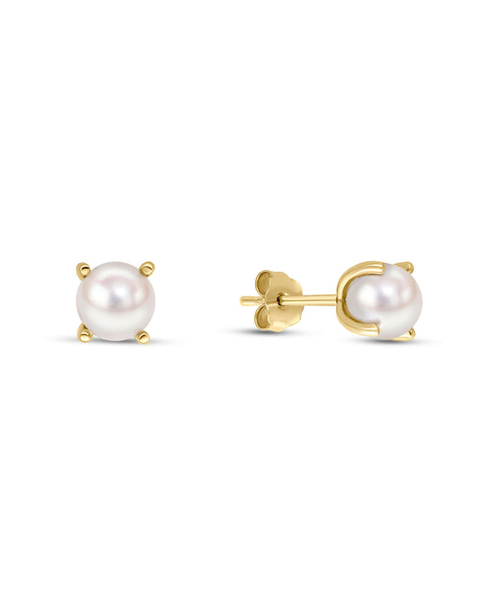 Mila prong set gold earrings with pearl