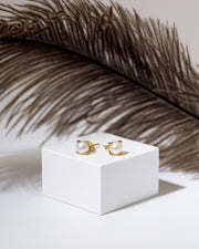 Beautifully prong set with four delicate claws, the pearl earrings are on a white gift box