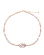 Lavender-colored pearl necklace with baroque pearl centerpiece and gold clasp