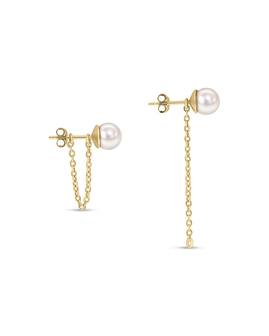 Stella gold stud chain earrings with pearl