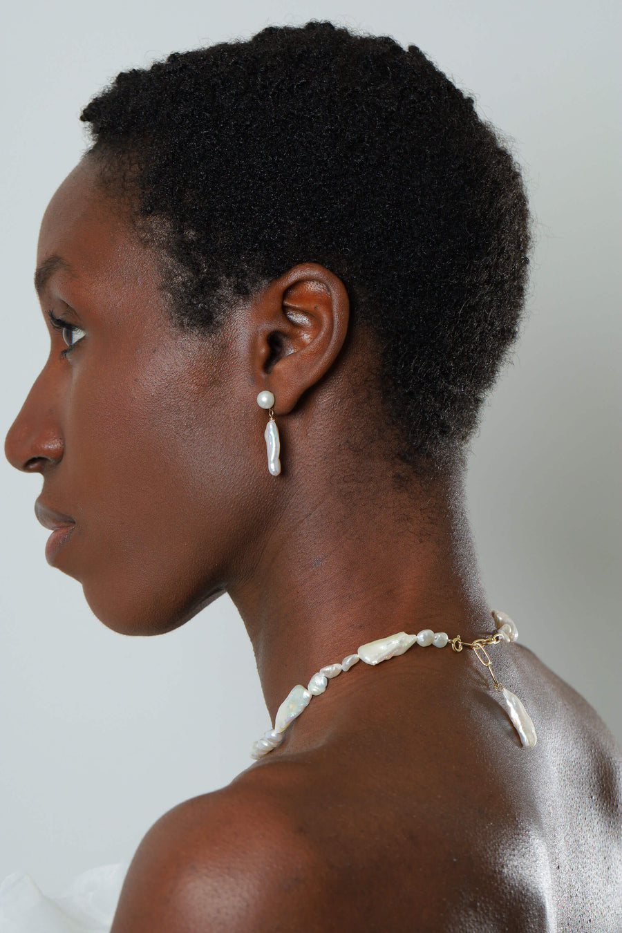 Chloe Biwa Earrings - Biwa and Round Pearl Drop Earrings in Sterling Silver