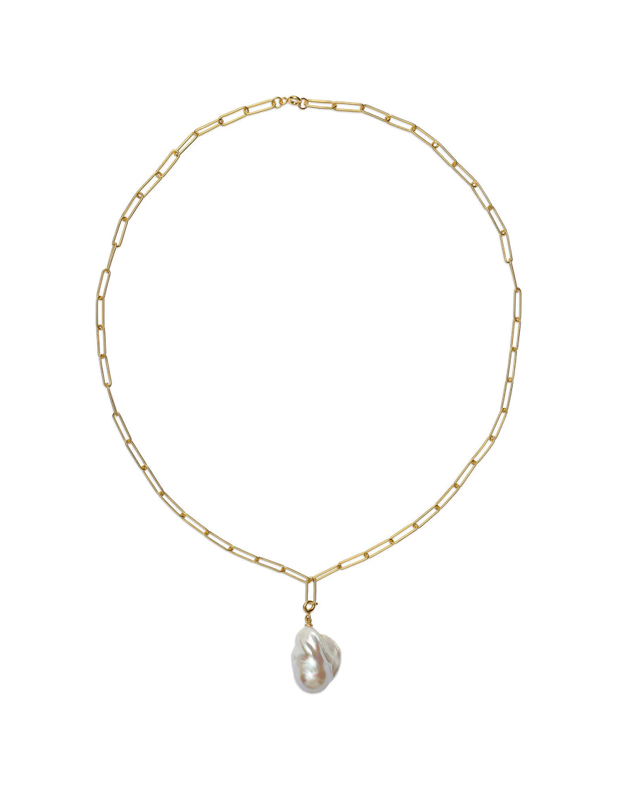 necklace with a white baroque pearl pendant on a delicate paper clip chain in gold-plated or rhodium-plated sterling silver