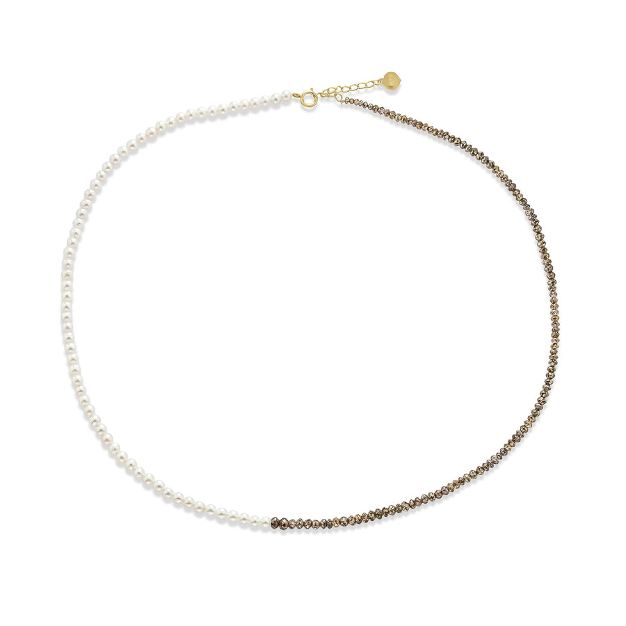 Diamond pearl choker gold necklace