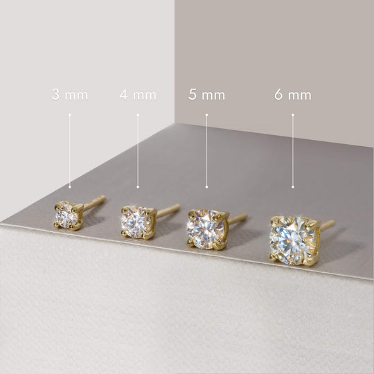 4 sizes of certified moissanite silver stud earrings 
