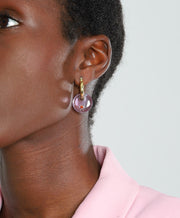 natural amethyst and carnelian disc silver hoop earrings 