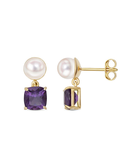 halia Earrings - Sterling Silver & Gold Vermeil with Pearl and Amethyst Charm