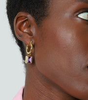 natural amethyst bezel set charms in silver hoop earrings 
