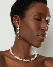 bridal pearl long earrings and freshwater pearl choker necklace
